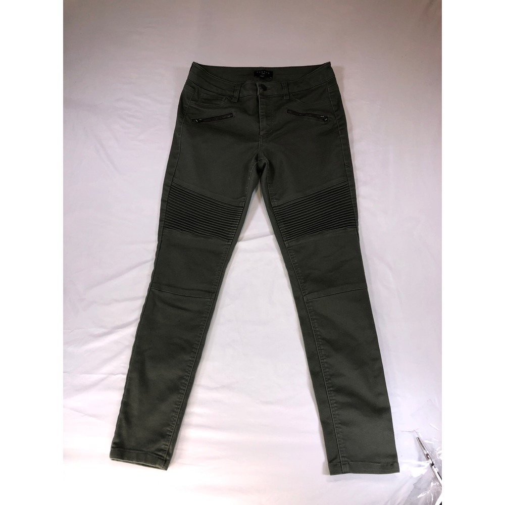 Tinsel Olive Green Moto Skinny Pants Size 28 Ribbed Knee Zipper Detail Twill